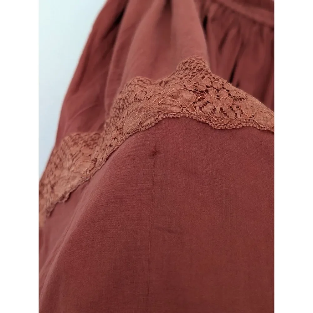 Y2K Vintage Rampage Rust Boho Lace Tiered Cotton Midi Skirt Sz M Made in India
